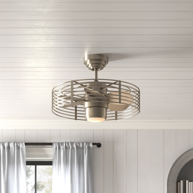 23" Flara 7 Blade Caged Ceiling Fan with Remote Control and Light Kit